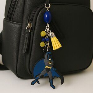 Batman Bag Charm, Superhero Bag Charm with Yellow Tassel and Beads